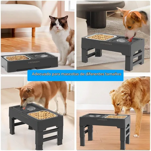 Vista 6 de URPOWER Cuencos Elevados 2 en 1 para Perros, 4 Cuencos Elevados para Perros de Altura Ajustable con Cuenco de Agua Sin Derrames y Cuenco de Comida