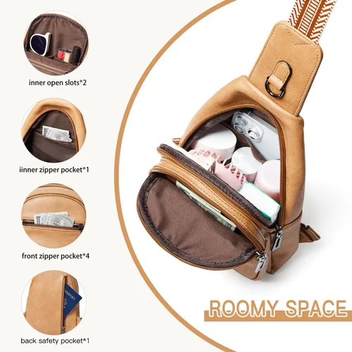 Vista 4 de Leresas Bolso bandolera de 7L para mujer, bolso cruzado, riñoneras, de cuero vegano, bolso de pecho de moda, de viaje, antirrobo