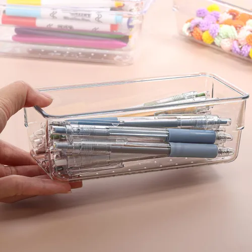 Vista 7 de 6 bandejas organizadoras de cajones de plástico transparente de 6 x 3 pulgadas con 25 almohadillas antideslizantes para maquillaje, joyas