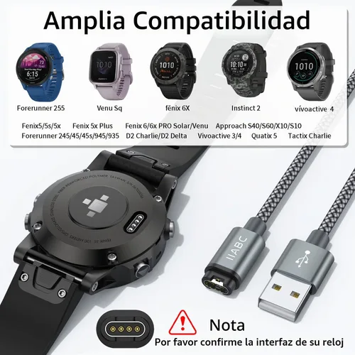 Vista 2 de IIABC Cable de carga compatible con Garmin Watch, paquete de 2 cables de carga USB de 3.3 pies para Garmin Fenix 5 5S Plus 6 6S 6X Pro 7 7S 7X