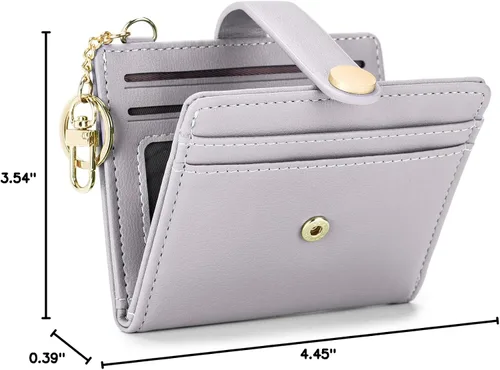 Vista 7 de POIUGOYA Billetera delgada para mujer, con bloqueo RFID, plegable, tarjetero con cremallera y bolsillo para monedas, ventana para identificación
