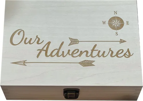 Vista 7 de Our Adventures Box, 8.5 x 8 x 2.5 pulgadas, caja de madera, caja de recuerdo, caja de memoria, caja de regalo, regalo de 5 aniversario, ideas