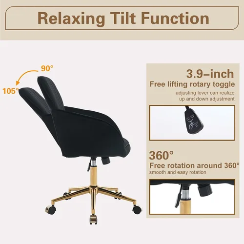 Vista 5 de Silla moderna de oficina en casa, cómoda silla de escritorio de terciopelo, silla de tocador de maquillaje con ruedas, silla giratoria ajustable
