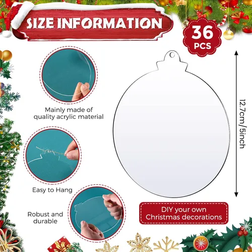 Vista 2 de Namalu 36 piezas de adornos de Navidad de acrílico transparente, discos redondos de acrílico en blanco, discos redondos de vinilo para colgar