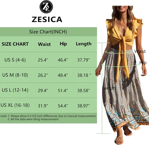 Vista 5 de ZESICA - Falda larga, estilo bohemio, estampado floral, acampanada, con cintura elástica y bolsillos