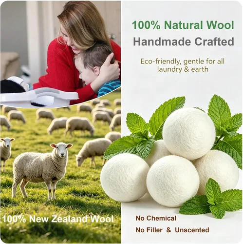 Vista 4 de Wool Dryer Balls 6 Pack XL, Genuine New Zealand Wool to Core, 100% Organic Fabric Softener Alternative, Baby Safe Chemical Free, Reduce Wrinkles &