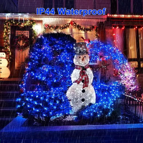 Vista 4 de JMEXSUSS 360 luces LED de red azul para exteriores, conectables de 12 pies x 5 pies, luces de red de Navidad enchufables con control remoto, 8 modos