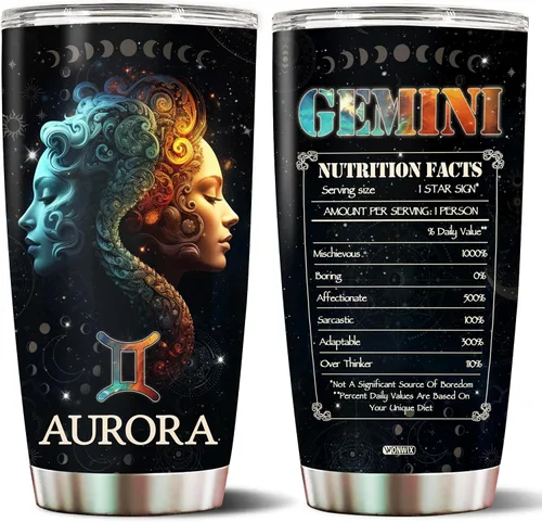 Vista 16 de Regalos personalizados de acuario para mujeres, constelación del zodiaco, astrología, aislado, 20 onzas, taza de café de acero inoxidable con tapa