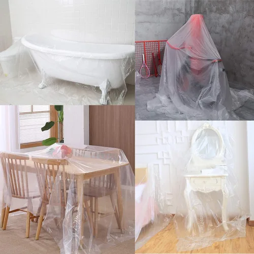 Vista 5 de 5 hojas de paños de plástico, cubierta de plástico para pintura de plástico, cubierta de plástico impermeable, antipolvo, funda de sofá para pintar