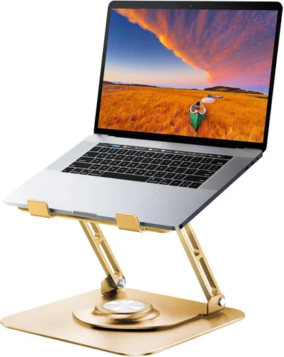 Vista 13 de JOYEKY Soporte para computadora portátil para escritorio, soporte de computadora ajustable con base giratoria de 360°, elevador ergonómico
