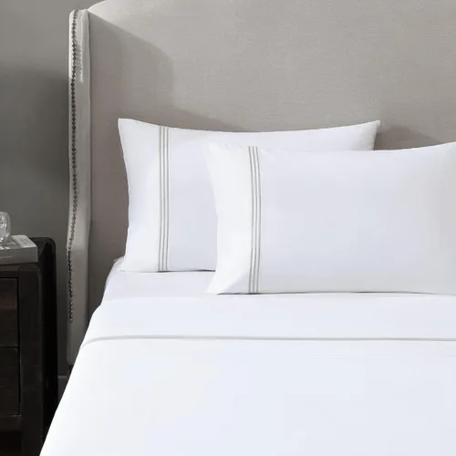Vista 10 de Hotel Triple Luxe - Juego de sábanas de satén, 100% algodón egipcio Giza de ELS, bordado, totalmente natural, plano, ajustado y 2 fundas de almohada