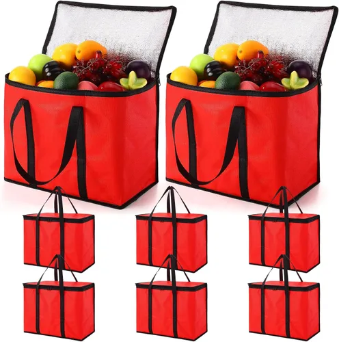 Vista 9 de Kenning 8 piezas de bolsas de compra grandes aisladas reutilizables con cremallera resistente y asas, bolsas de transporte enfriadoras plegables
