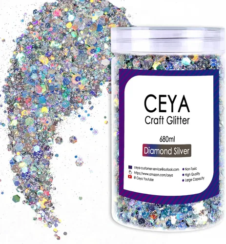 Vista 7 de Ceya Brillantina gruesa holográfica, 1 libra/16 onzas, oro diamante a granel, purpurina mixta gruesa y fina embotellada con lentejuelas metálicas