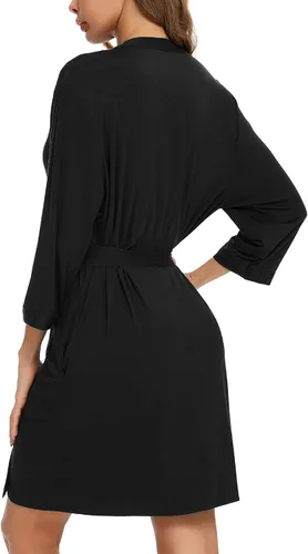 Vista 4 de Samring Bata para mujer, kimono, suave bambú, ropa de dormir, bata de baño de punto corto para mujer, tallas S-XXL