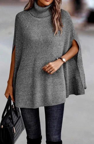 Vista 2 de KIRUNDO Suéter tipo poncho de cuello alto para mujer, para otoño e invierno 2026
