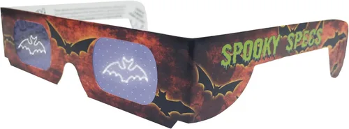 Vista 3 de 3 gafas de Halloween – Lentes holográficas de murciélago, calabaza y calavera en marcos de papel – Ojos festivos – Gafas holográficas 3D