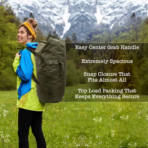 Vista 5 de BaHoki Essentials Bolsa de lona de lona resistente con carga superior para el mar, bolsas de viaje de carga verde militar, forro polar verde