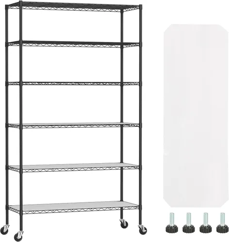 Vista 8 de FDW Estante de metal ajustable de 5 niveles con ruedas, capacidad de 250 libras, fácil montaje, ideal para espacios pequeños Negro