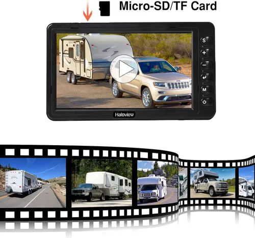 Vista 3 de Haloview BT7 Cámara de respaldo RV inalámbrica FHD 1080P DVR cámara de visión nocturna a todo color y adaptador de sistema de monitor de 7 pulgadas