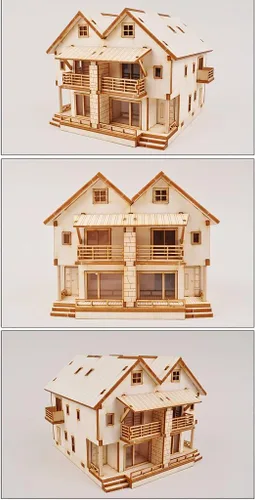 Vista 7 de [YOUNGMODELER] Kits de modelo de montaje de madera de escritorio (casa dúplex)