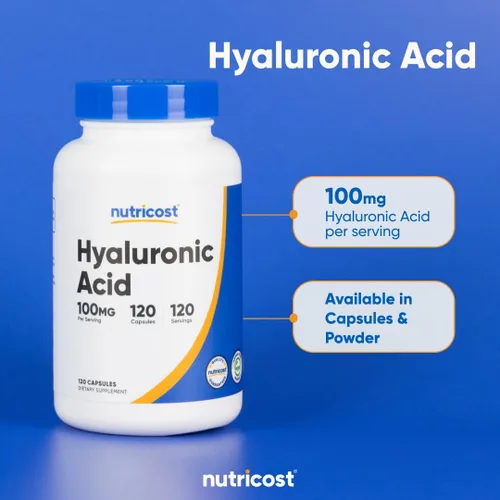 Vista 6 de Nutricost Cápsulas de ácido hialurónico de 100 mg, 120 cápsulas vegetarianas, sin gluten, sin OGM