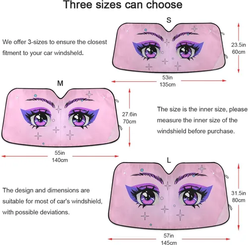 Vista 4 de Boccsty Parasol plegable para parabrisas de automóvil, diseño de ojos de niña de anime, protección solar plegable, bloquea los rayos UV, protector