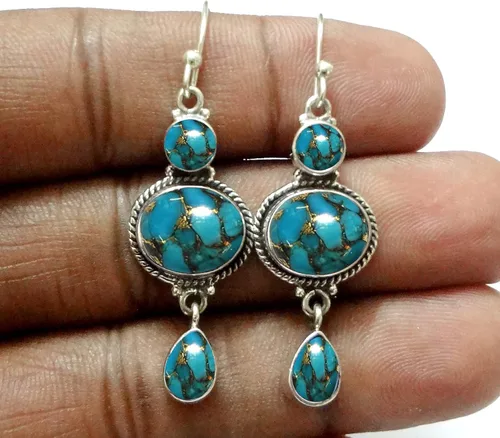 Vista 10 de Pendientes colgantes de plata esterlina fina para mujeres y niñas, aretes colgantes de piedras preciosas auténticas, aretes colgantes de gota