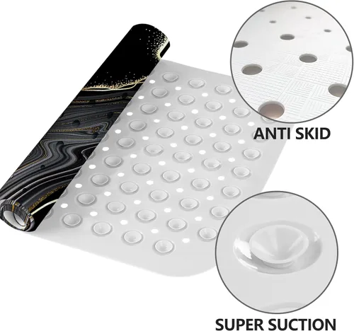 Vista 3 de LNOND Tapete de baño de mármol antideslizante, extra largo de 40 x 16 pulgadas, tapete antideslizante para bañera, tapete de ducha de mármol negro