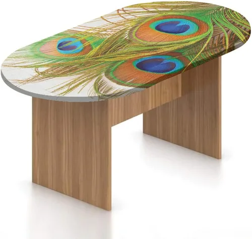 Vista 12 de XISUNYA Mantel ovalado ajustable de poliéster elástico de pavo real, con estampado de fotos y plumas coloridas, se adapta a mesas ovaladas de hasta