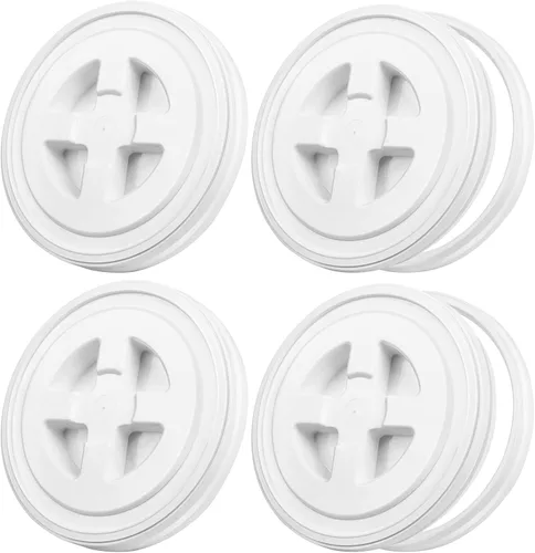 Vista 9 de Aodaer 4 tapas de sellado de 5 galones, tapa giratoria de plástico reutilizable para contenedor de almacenamiento de alimentos, comederos de pollo