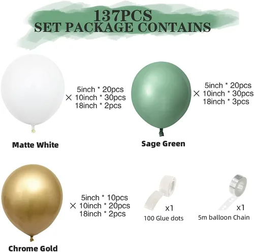 Vista 2 de Kit de arco de globos de 137 piezas, kit de guirnalda de globos de látex (verde oliva)
