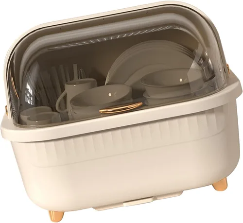 Vista 8 de TOPINCN Escurridor de platos con cubierta de tapa, caja de secado de platos de plástico, escurridor de platos multifuncional que ahorra espacio