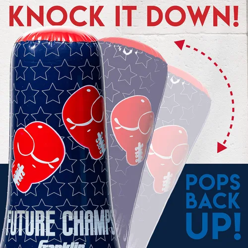Vista 5 de Franklin Sports Juego de saco de boxeo inflable y guante Bopper, perfecto para niños y niños pequeños, bolsa de boxeo de gran tamaño y guantes
