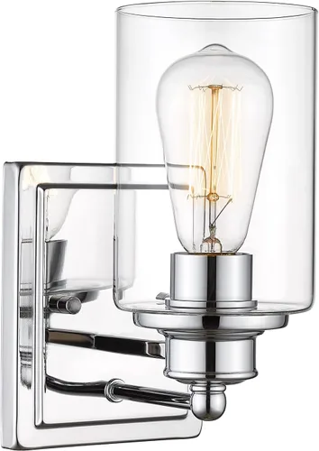 Vista 17 de HWH - Lámpara de tocador cromada con 5 luces sobre espejo, lámpara de pared moderna para baño, 37 pulgadas, acabado cromado, 5HLT63B-5W CH