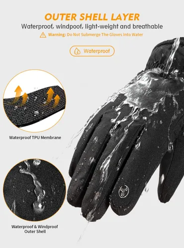 Vista 4 de TRENDOUX Guantes de invierno para hombre y mujer, 3M Thinsulate, cálidos, térmicos, impermeables, guantes de esquí