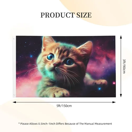 Vista 2 de Bandera de jardín impresa con diseño de gato y galaxia de 3 x 5 pies, bandera para exteriores, bandera de brisa, banderas a prueba de decoloración