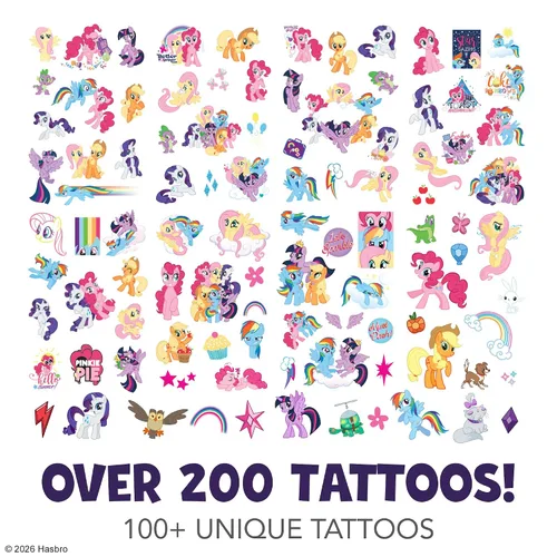 Vista 2 de My Little Pony Temporary Tattoos for Kids 200 pack. Made in the USA w Certified Safe Ink.