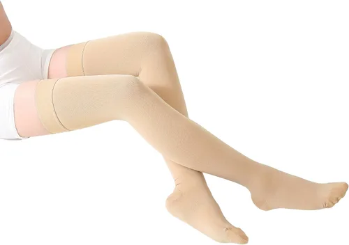 Vista 3 de TOFLY® Calcetines de compresión altos hasta el muslo para mujeres y hombres, punta cerrada de 15-20 mmHg, medias de compresión médica graduadas