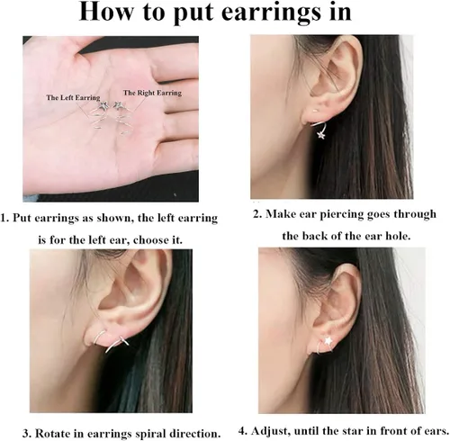 Vista 4 de Sluynz - Aretes de plata con diseño de estrella para mujer y adolescente