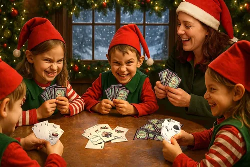 Vista 6 de Divertido juego de cartas navideñas para familias y amigos Edades 7+, 3–6 jugadores, gran regalo secreto de Papá Noel y relleno de calcetín