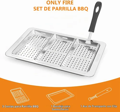 Vista 3 de Onlyfire - Juego de cestas para parrilla, 5 sartenes de acero inoxidable