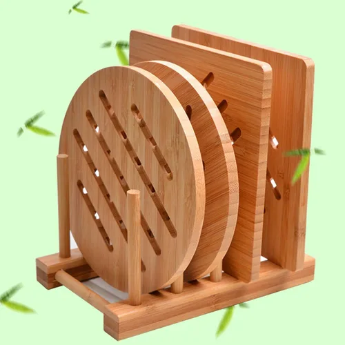 Vista 7 de Juego de salvamanteles de bambú para cocina, almohadillas calientes de bambú para platos calientes/cuencos/tetera/soportes para ollas calientes
