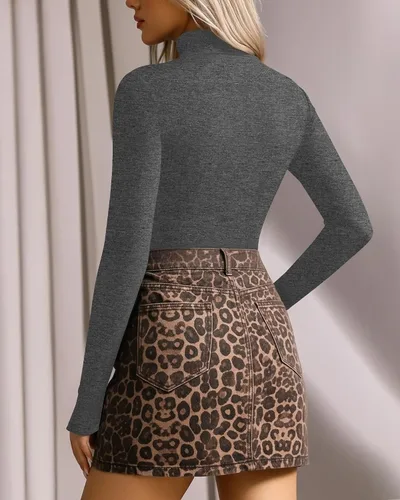 Vista 172 de MANGOPOP - Enterizo para mujer, manga larga, cuello de tortuga, cuello alto falso, estilo top
