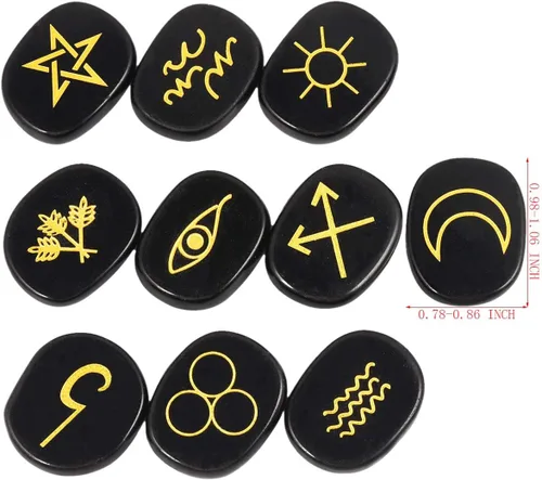 Vista 4 de Rockcloud Cristal curativo negro obsidiana amatista gitana símbolo brujas runas piedras chakras piedra de palma equilibrio Reiki, 10 piezas