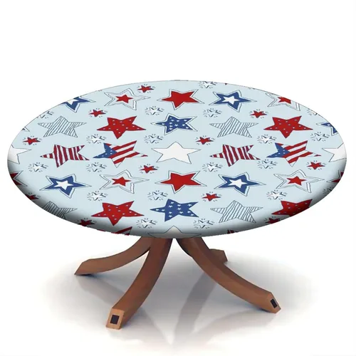 Vista 118 de Mantel redondo ajustable con borde elástico floral azul, mantel con borde elástico de estilo floral pastoral, almohadilla de mesa de poliéster