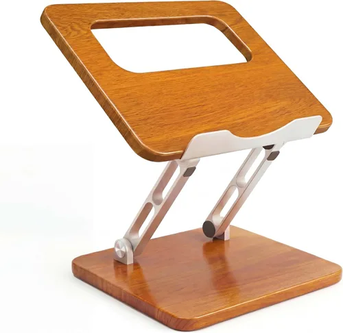 Vista 7 de Soporte ergonómico de madera para portátil con ranura para bolígrafo, altura y ángulo ajustables, refrigeración hueca, plegable para uso