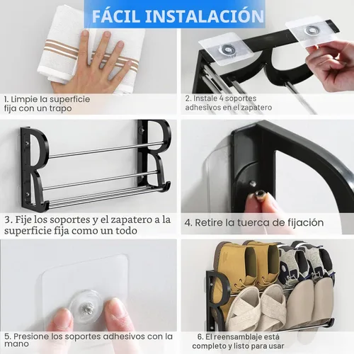 Vista 6 de Zapatero de pared para almacenamiento de zapatos de caravana, paquete de 3 zapateros montado en la pared con soportes adhesivos para colgar