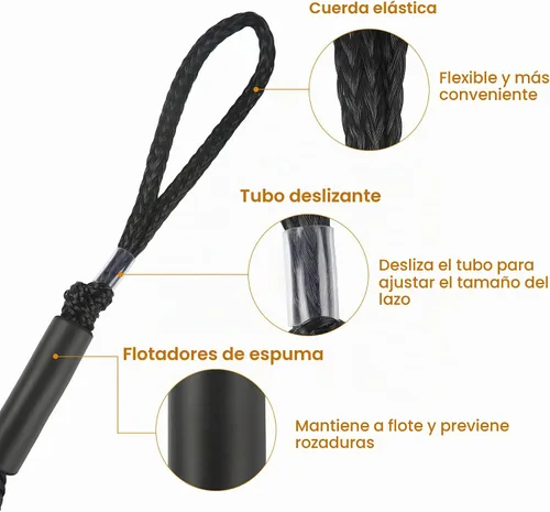 Vista 2 de Cuerda de amarre para lancha de 3.5 pies, paquete de 2 amarres para embarcaciones para acoplamiento de cables elásticos negros, accesorios