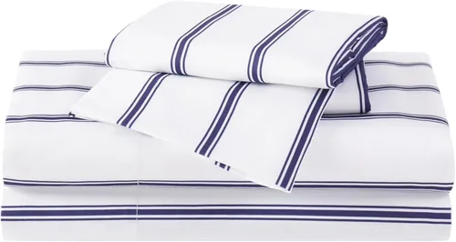 Vista 2 de Truly Soft Everyday - Juego de sábanas de microfibra y fundas de almohada, colección Ticking Stripe, color blanco y azul marino, (SS3864WNTW-4700)