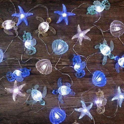 Vista 7 de Guirnalda de luces con temática oceánica, decoración náutica para interiores, funciona con USB o baterías, 10 pies, 30 luces LED de caballito